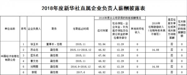 2018年度新华社指数企业负责人薪酬披露表